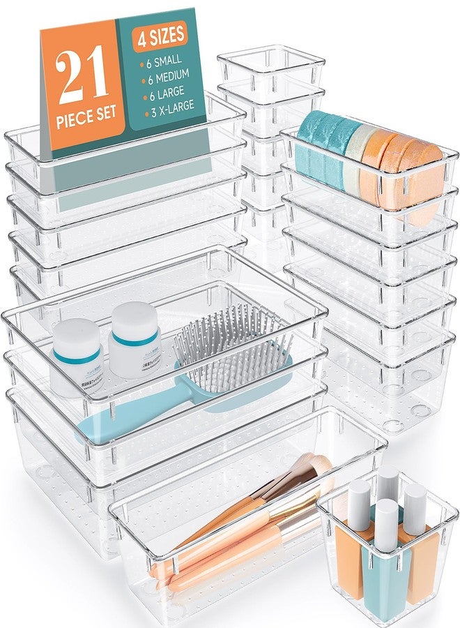 WOWBOX 21pcs Set Drawer Organizer Set, Multi Sizes Desk Drawer Divider Organizers and Storage Bins for Makeup, Jewelry, Gadgets for Kitchen, Bedroom, Bathroom, Office [ 21 pcs Set ] - Image 1